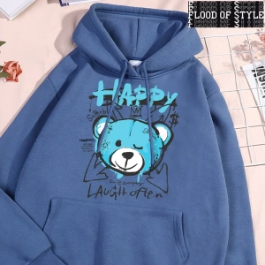 Hip Hop Harajuku Vintage Tarzı  Eğlenceli mavi mutlu ayı giyim Gri