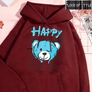 Hip Hop Harajuku Vintage Tarzı  Eğlenceli mavi mutlu ayı giyim  Gri
