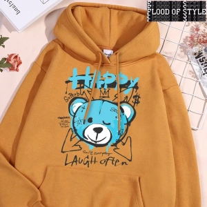 Hip Hop Harajuku Vintage Tarzı  Eğlenceli mavi mutlu ayı giyim Gri