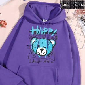 Hip Hop Harajuku Vintage Tarzı  Eğlenceli mavi mutlu ayı giyim Gri