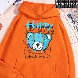 Hip Hop Harajuku Vintage Tarzı  Eğlenceli mavi mutlu ayı giyim Gri