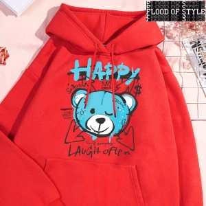 Hip Hop Harajuku Vintage Tarzı  Eğlenceli mavi mutlu ayı giyim Gri