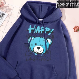 Hip Hop Harajuku Vintage Tarzı  Eğlenceli mavi mutlu ayı giyim  Gri