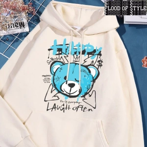 Hip Hop Harajuku Vintage Tarzı  Eğlenceli mavi mutlu ayı giyim Gri
