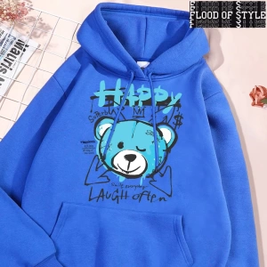 Hip Hop Harajuku Vintage Tarzı  Eğlenceli mavi mutlu ayı giyim  Gri