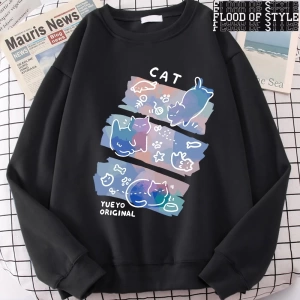 Hip Hop Harajuku Vintage Tarzı  Eğlenceli Mischievous kedi Gri
