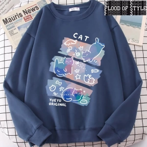 Hip Hop Harajuku Vintage Tarzı  Eğlenceli Mischievous kedi Gri