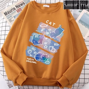 Hip Hop Harajuku Vintage Tarzı  Eğlenceli Mischievous kedi Gri