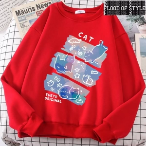 Hip Hop Harajuku Vintage Tarzı  Eğlenceli Mischievous kedi Gri