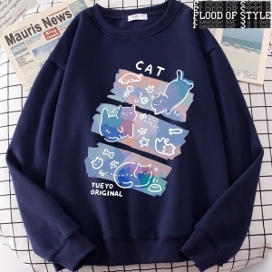 Hip Hop Harajuku Vintage Tarzı  Eğlenceli Mischievous kedi Gri