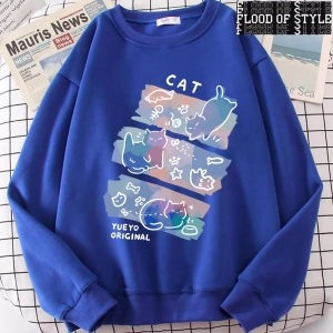 Hip Hop Harajuku Vintage Tarzı  Eğlenceli Mischievous kedi Gri