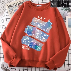 Hip Hop Harajuku Vintage Tarzı  Eğlenceli Mischievous kedi Gri