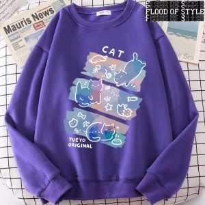 Hip Hop Harajuku Vintage Tarzı  Eğlenceli Mischievous kedi Gri