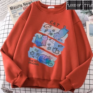 Hip Hop Harajuku Vintage Tarzı  Eğlenceli Yaramaz Kedi Sevimli Gri