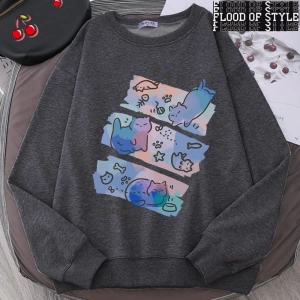 Hip Hop Harajuku Vintage Tarzı  Eğlenceli Yaramaz Kedi Sevimli Gri