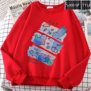 Hip Hop Harajuku Vintage Tarzı  Eğlenceli Yaramaz Kedi Sevimli Gri