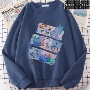 Hip Hop Harajuku Vintage Tarzı  Eğlenceli Yaramaz Kedi Sevimli Gri