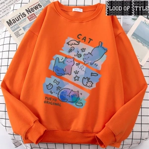 Hip Hop Harajuku Vintage Tarzı  Eğlenceli Yaramaz Kedi Sevimli Gri
