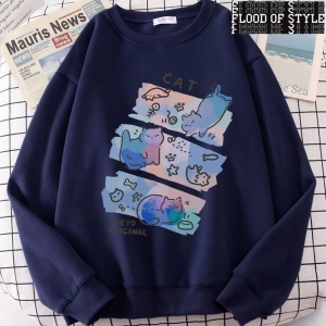 Hip Hop Harajuku Vintage Tarzı  Eğlenceli Yaramaz Kedi Sevimli Gri