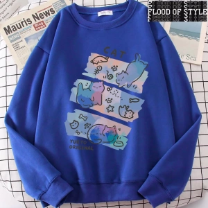 Hip Hop Harajuku Vintage Tarzı  Eğlenceli Yaramaz Kedi Sevimli Gri