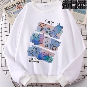 Hip Hop Harajuku Vintage Tarzı  Eğlenceli Yaramaz Kedi Sevimli Gri