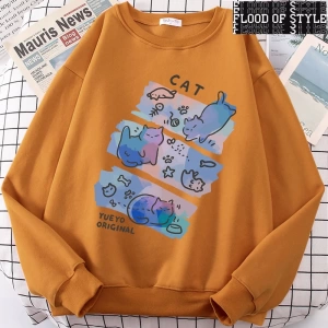 Hip Hop Harajuku Vintage Tarzı  Eğlenceli Yaramaz Kedi Sevimli Gri