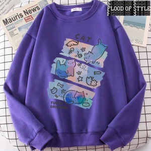 Hip Hop Harajuku Vintage Tarzı  Eğlenceli Yaramaz Kedi Sevimli Gri