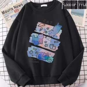 Hip Hop Harajuku Vintage Tarzı  Eğlenceli Yaramaz Kedi Sevimli Gri