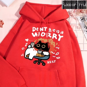 Hip Hop Harajuku Vintage Tarzı  Endişelenmeyin eğlenceli kedi  Gri