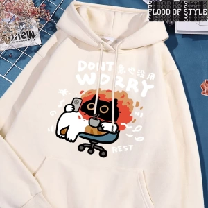 Hip Hop Harajuku Vintage Tarzı  Endişelenmeyin eğlenceli kedi  Gri