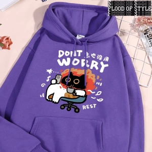 Hip Hop Harajuku Vintage Tarzı  Endişelenmeyin eğlenceli kedi  Gri