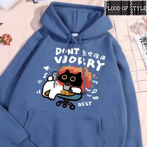 Hip Hop Harajuku Vintage Tarzı  Endişelenmeyin eğlenceli kedi  Gri