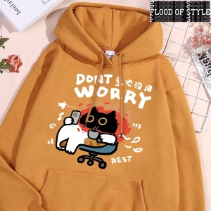 Hip Hop Harajuku Vintage Tarzı  Endişelenmeyin eğlenceli kedi  Gri