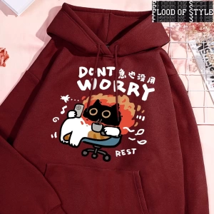 Hip Hop Harajuku Vintage Tarzı  Endişelenmeyin eğlenceli kedi  Gri