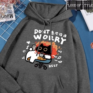 Hip Hop Harajuku Vintage Tarzı  Endişelenmeyin eğlenceli kedi  Gri