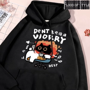 Hip Hop Harajuku Vintage Tarzı  Endişelenmeyin eğlenceli kedi  Gri