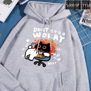 Hip Hop Harajuku Vintage Tarzı  Endişelenmeyin eğlenceli kedi  Gri