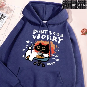 Hip Hop Harajuku Vintage Tarzı  Endişelenmeyin eğlenceli kedi  Gri