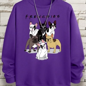 Hip Hop Harajuku Vintage Tarzı  Frenchies 6 fransız buldog  Gri