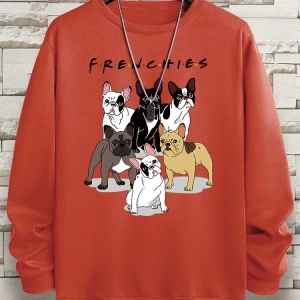 Hip Hop Harajuku Vintage Tarzı  Frenchies 6 fransız buldog  Gri