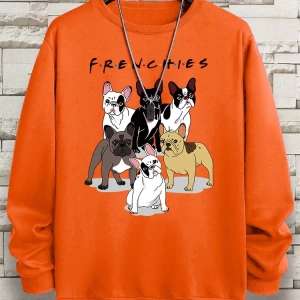 Hip Hop Harajuku Vintage Tarzı  Frenchies 6 fransız buldog  Gri