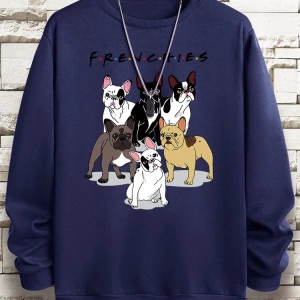 Hip Hop Harajuku Vintage Tarzı  Frenchies 6 fransız buldog  Gri