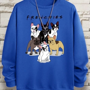 Hip Hop Harajuku Vintage Tarzı  Frenchies 6 fransız buldog  Gri