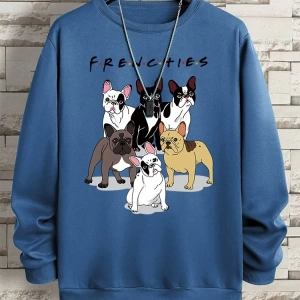 Hip Hop Harajuku Vintage Tarzı  Frenchies 6 fransız buldog  Gri