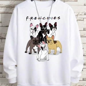 Hip Hop Harajuku Vintage Tarzı  Frenchies 6 fransız buldog  Gri