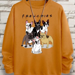 Hip Hop Harajuku Vintage Tarzı  Frenchies 6 fransız buldog  Gri