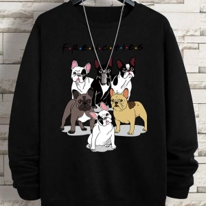 Hip Hop Harajuku Vintage Tarzı  Frenchies 6 fransız buldog  Gri