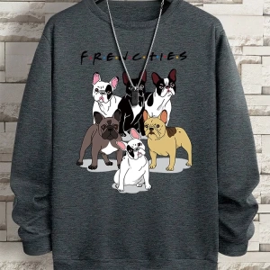 Hip Hop Harajuku Vintage Tarzı  Frenchies 6 fransız buldog  Gri