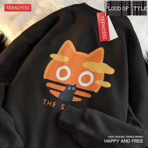 Hip Hop Harajuku Vintage Tarzı  Güneş kedi ay kedi komik sevimli Beyaz