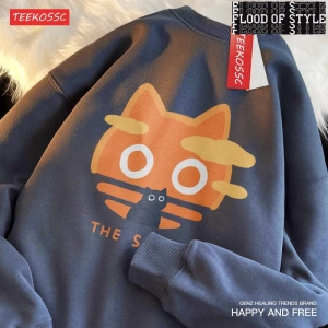 Hip Hop Harajuku Vintage Tarzı  Güneş kedi ay kedi komik sevimli Beyaz